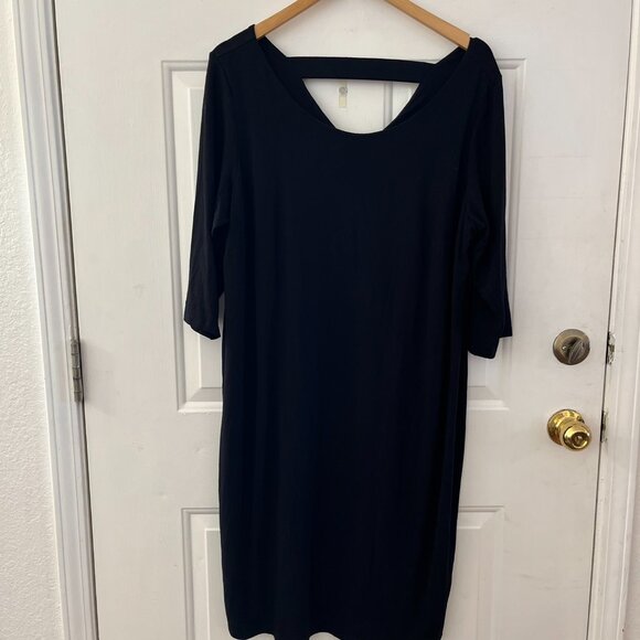 Eileen Fisher Woman's Plus-Size Black Jersey Knit 3/4" sleeves Midi Dress Sz 1x - Picture 2 of 7